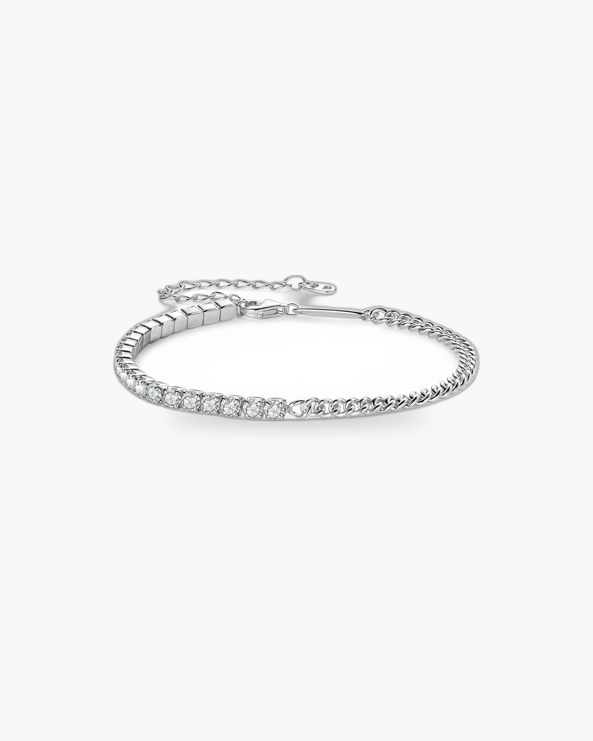 Moissanite Curb Chain Tennis Bracelet - Silver