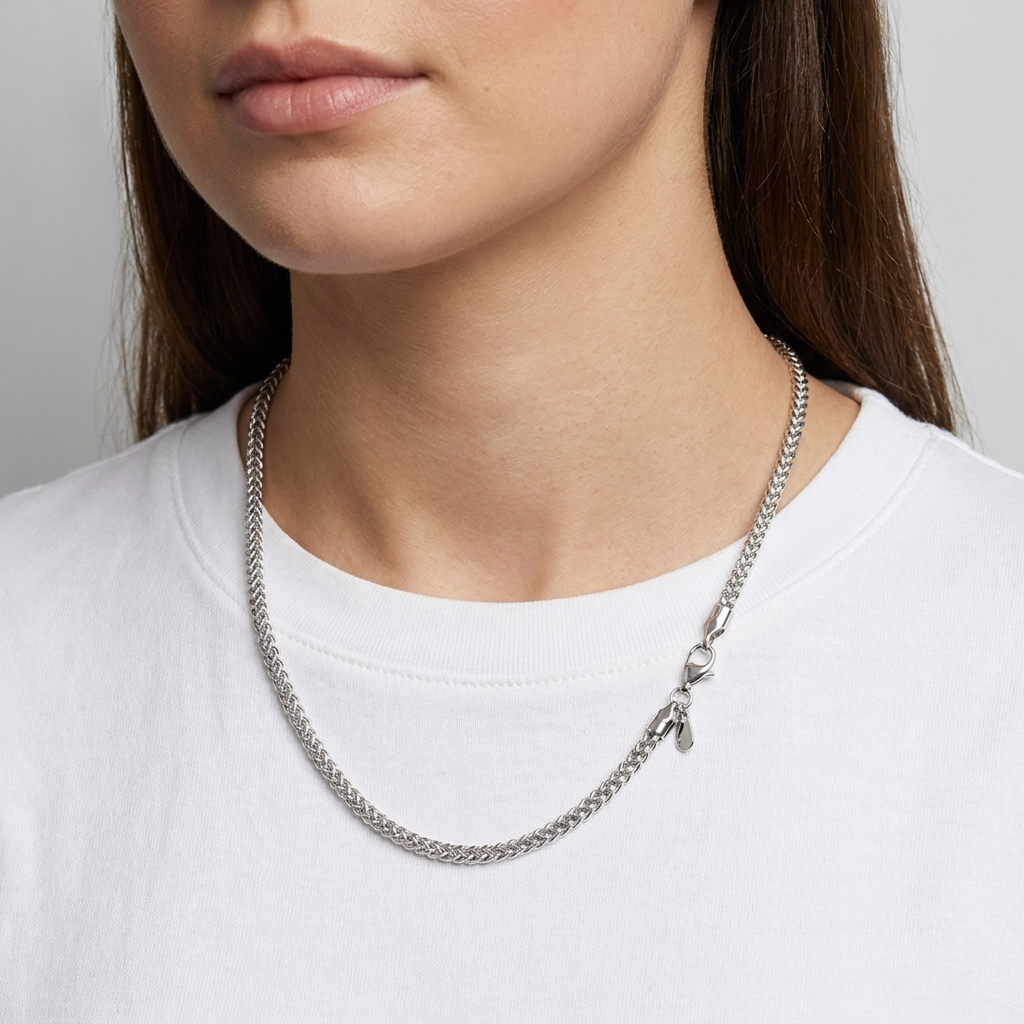 Stainless Steel Franco Chain Necklace worn by model