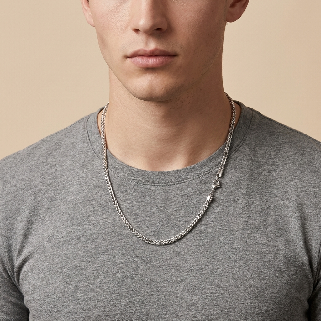 Stainless Steel Franco Chain Necklace worn by model