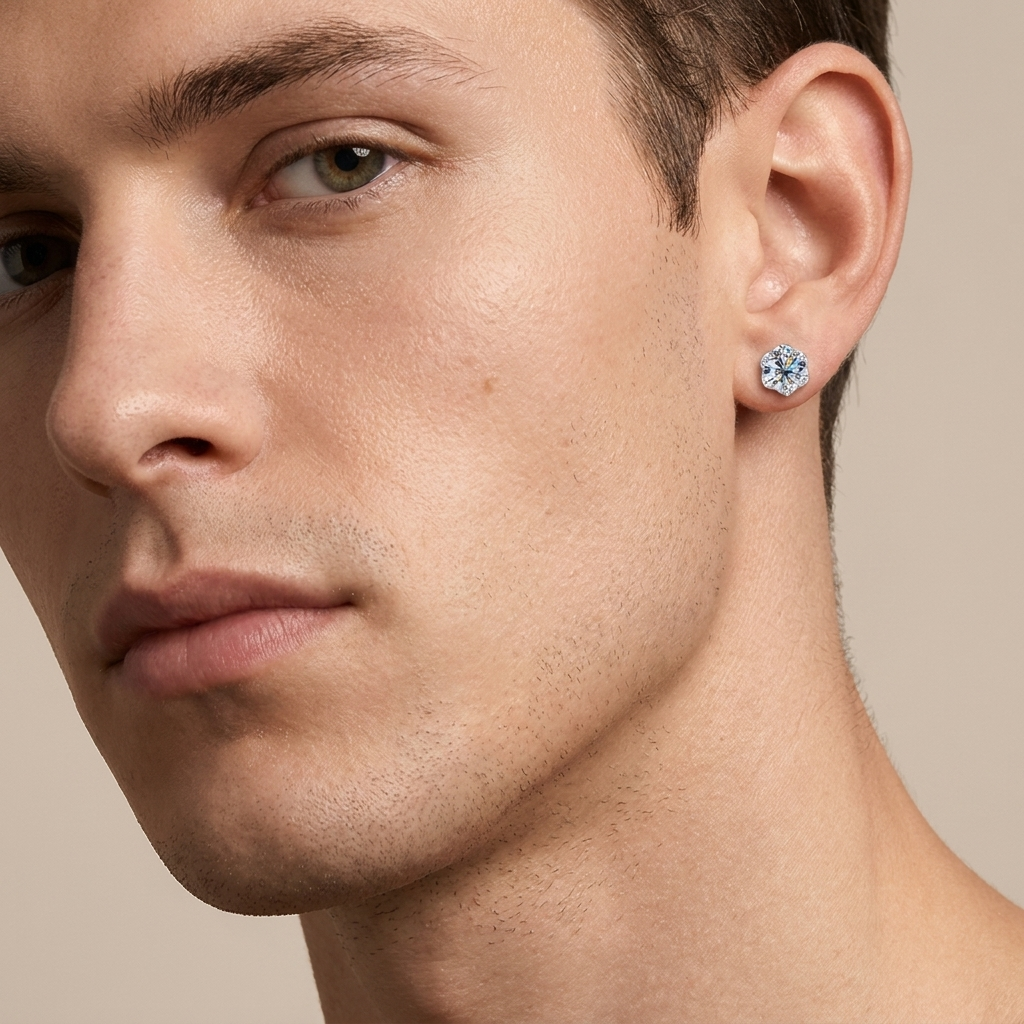 Moissanite Claw-Set Stud Earrings worn by model