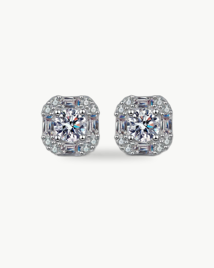 Moissanite Square Halo Stud Earrings