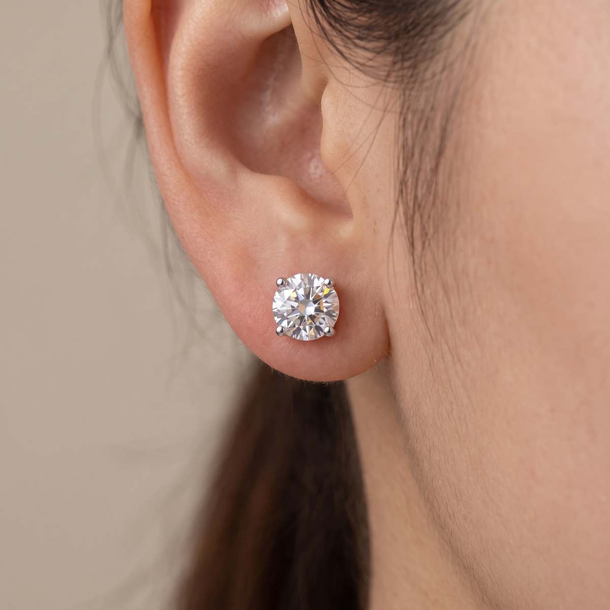 Moissanite Screw Back Stud Earrings 6mm worn by model