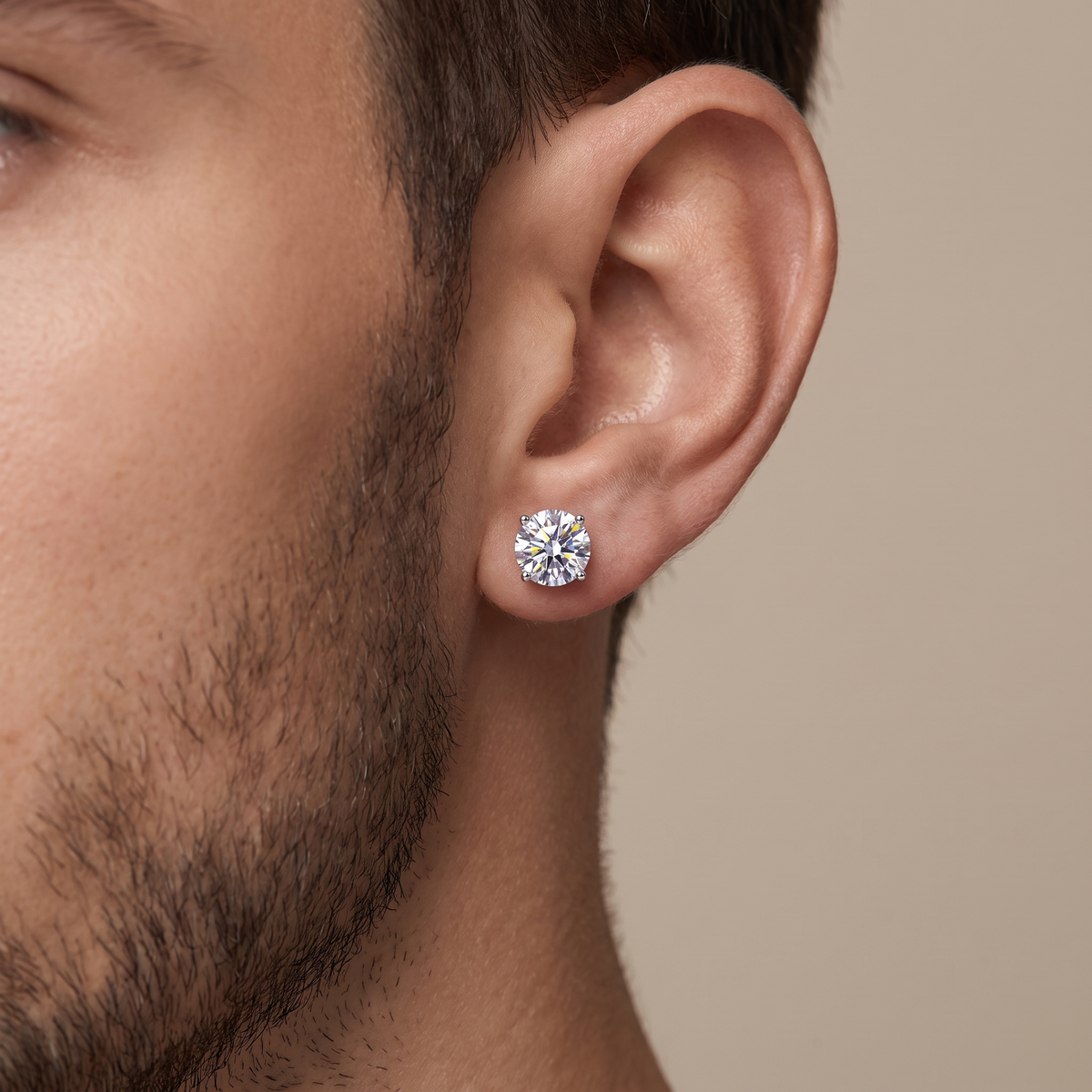 Moissanite Screw Back Stud Earrings 6mm worn by model