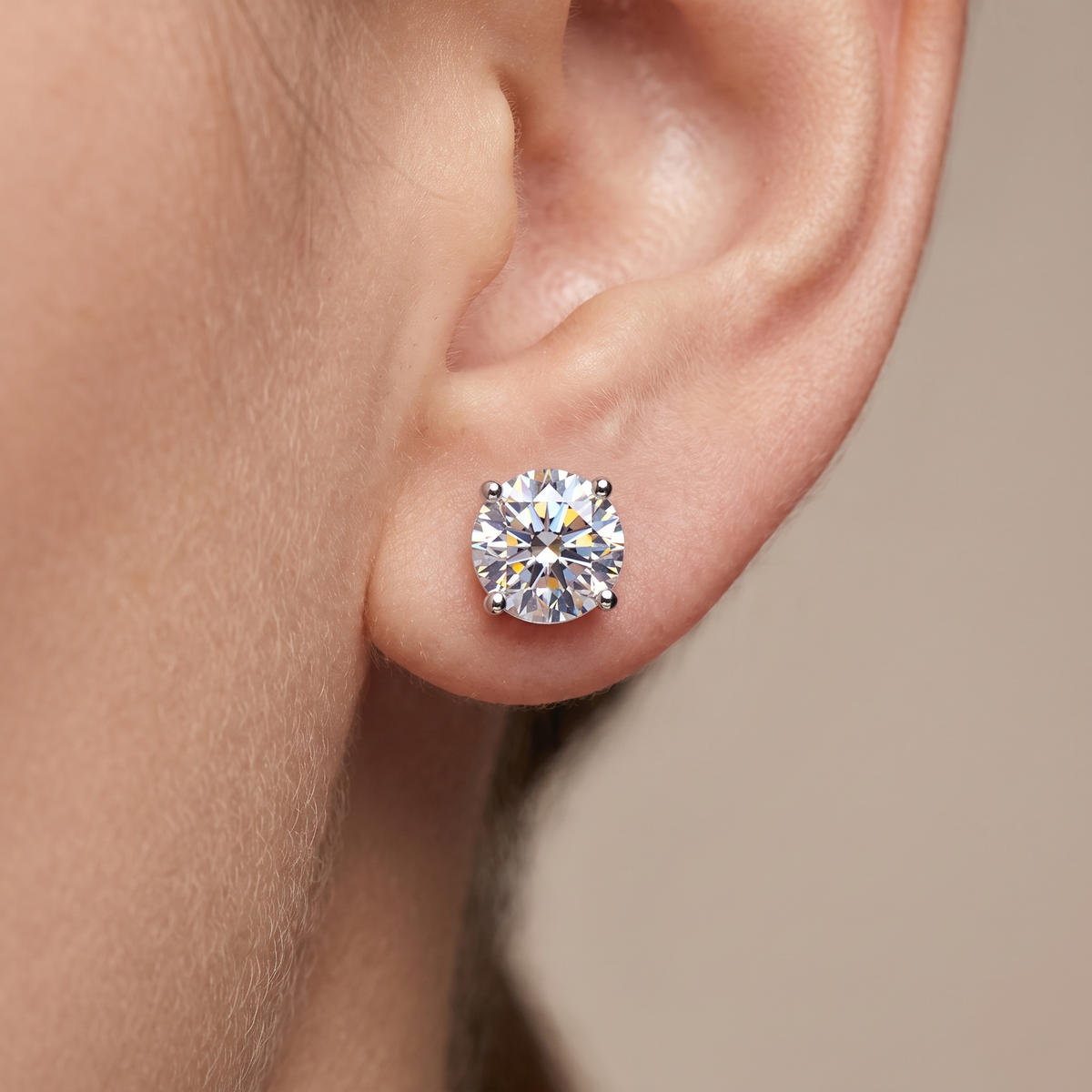 Moissanite Screw Back Stud Earrings 6.5mm worn by model