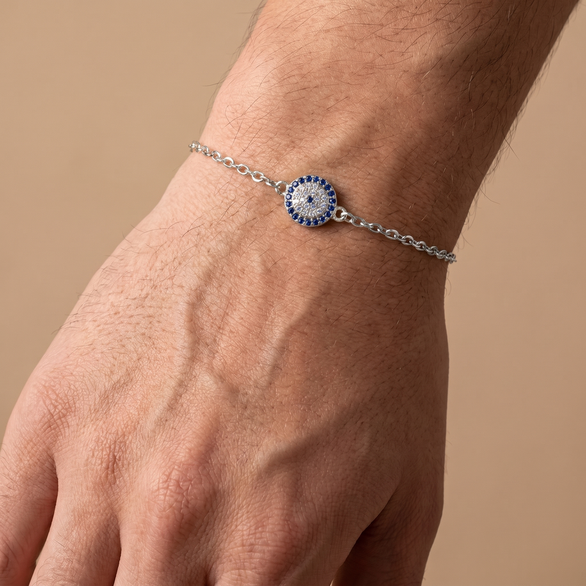 Evil Eye Charm Bracelet - Silver worn by male model