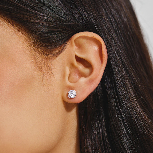 VVS Moissanite stud earrings brilliant cut closeup — AK Jewelry