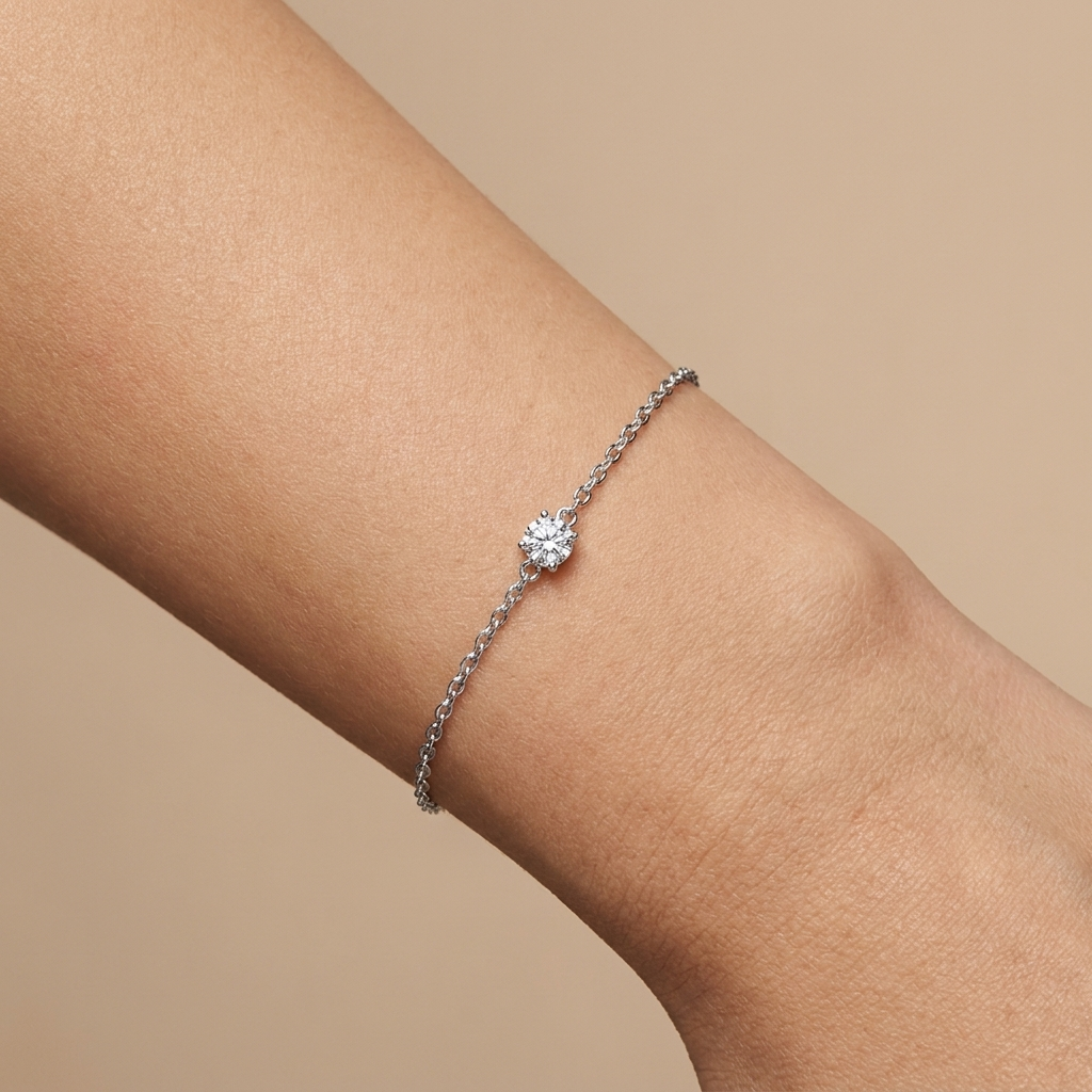 Moissanite Solitaire Chain Bracelet worn by model