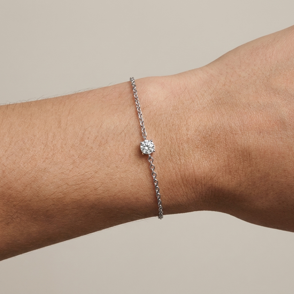 Moissanite Solitaire Chain Bracelet worn by model
