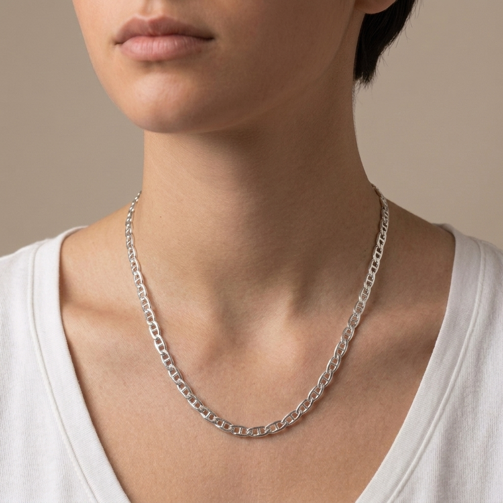 Sterling Silver Mariner Chain Necklace - 20in length worn by model