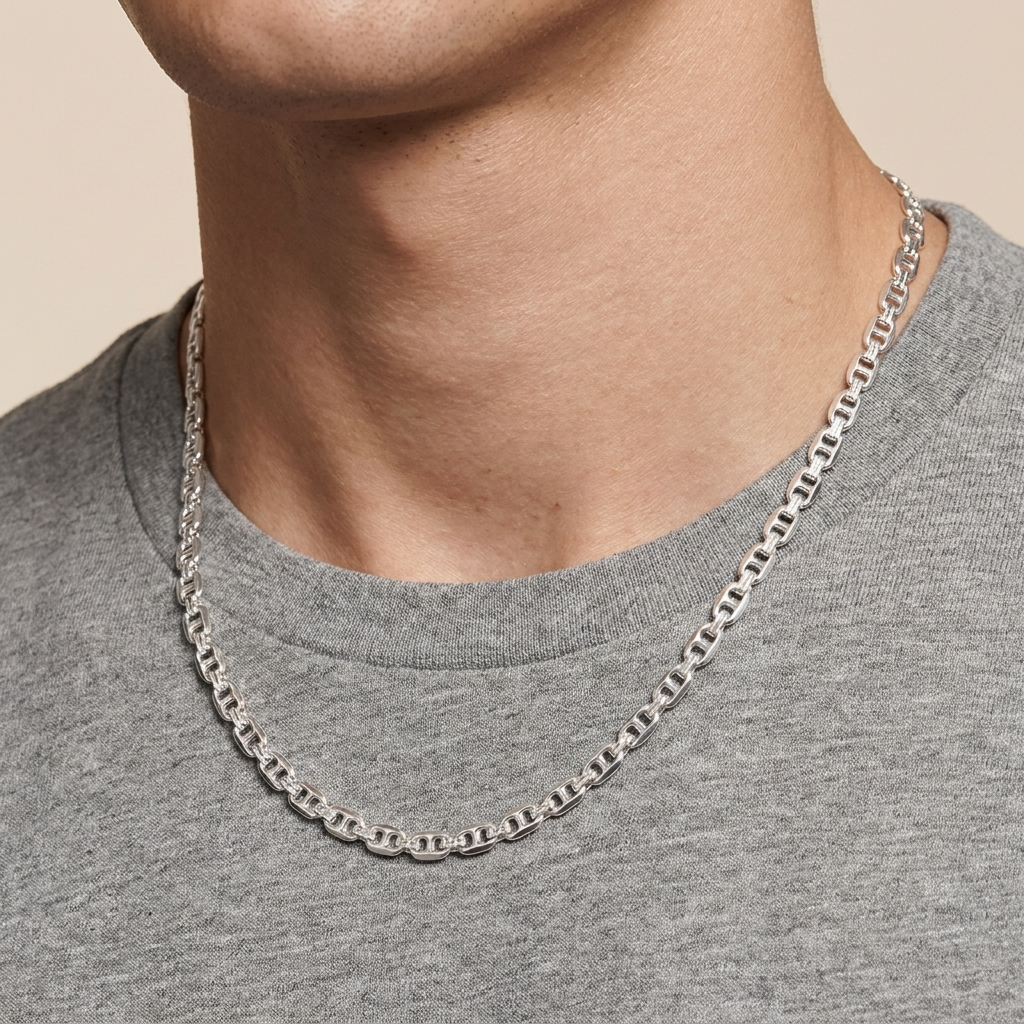Sterling Silver Mariner Chain Necklace worn by model
