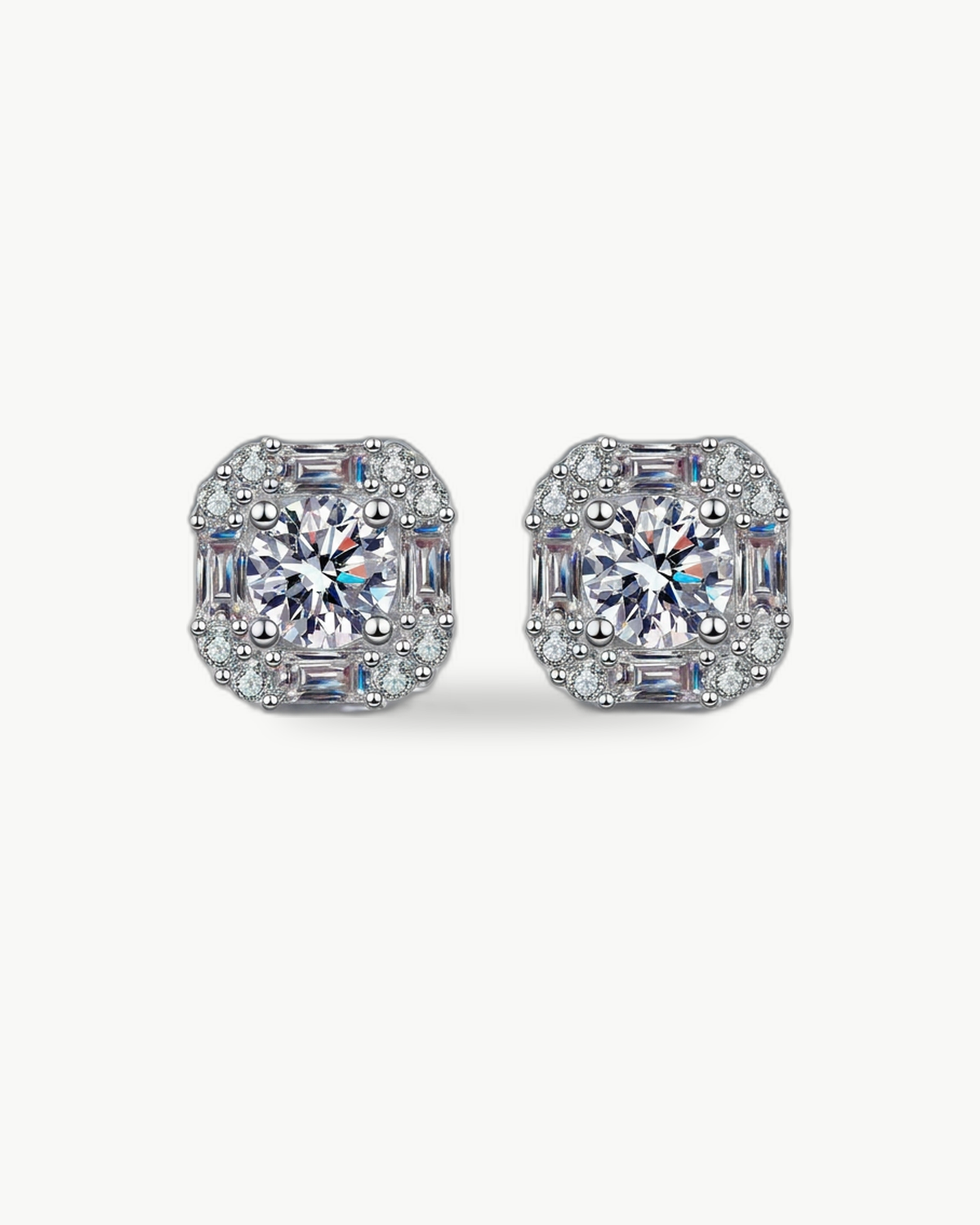 Moissanite Square Halo Stud Earrings