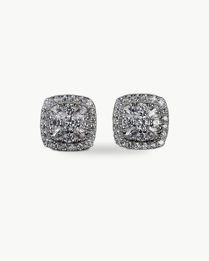 Moissanite Cushion Halo Stud Earrings