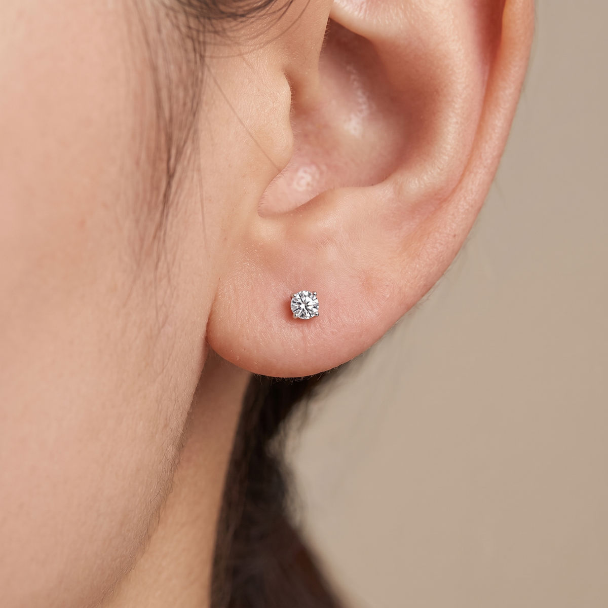 Moissanite Screw Back Stud Earrings 3mm worn by model