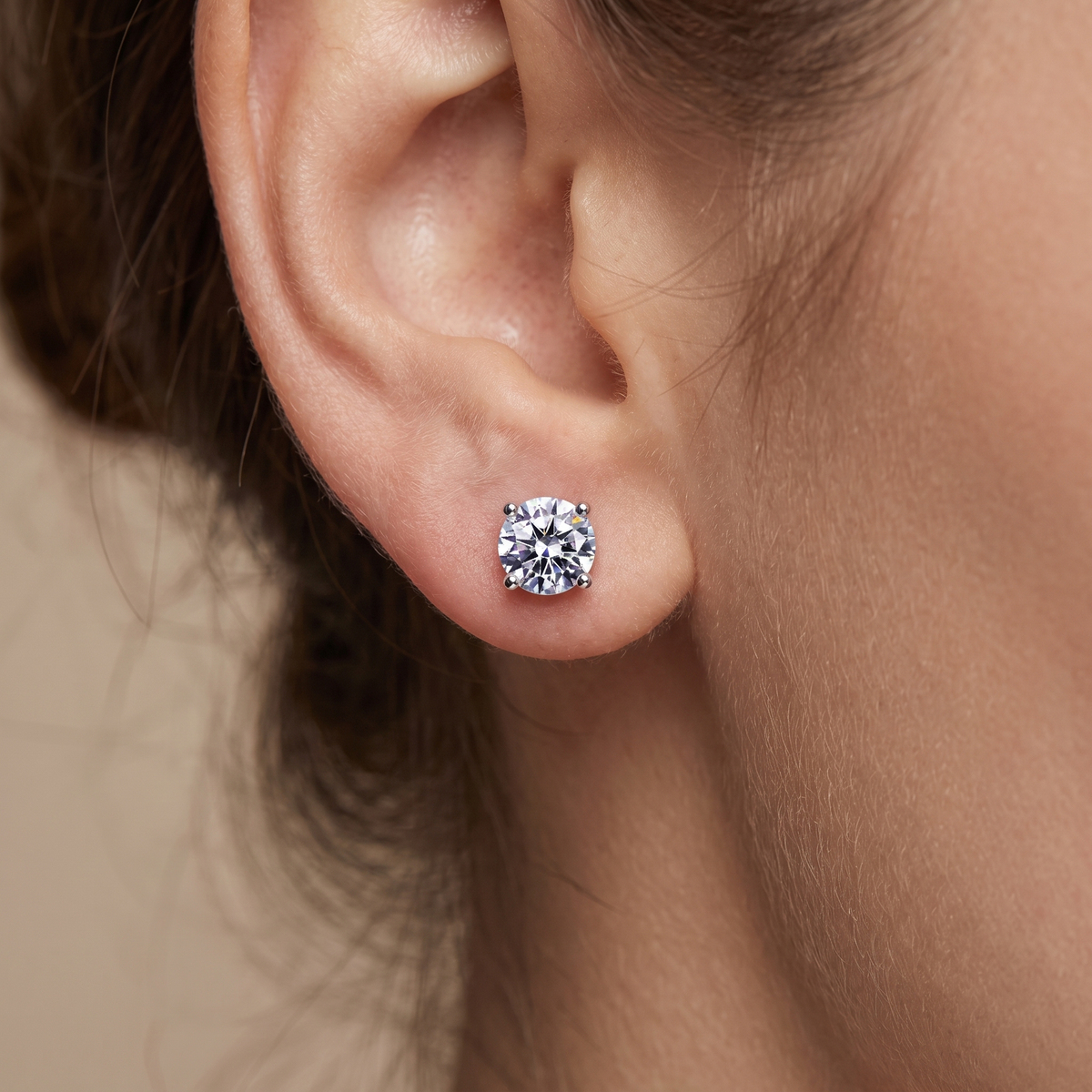 Moissanite Screw Back Stud Earrings 5mm worn by model