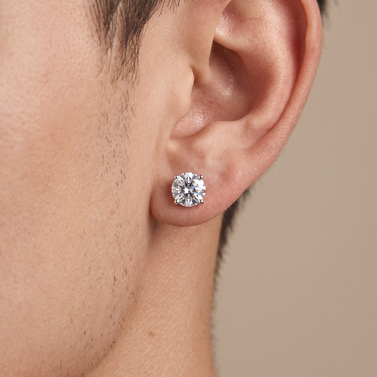 Moissanite Screw Back Stud Earrings 6.5mm worn by model