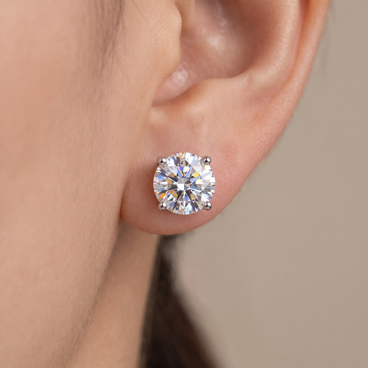 Moissanite Screw Back Stud Earrings 7.5mm worn by model