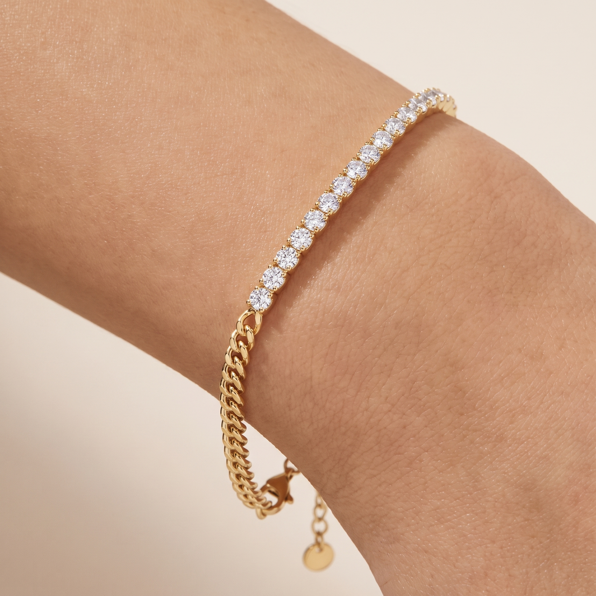 Moissanite Curb Chain Tennis Bracelet worn by model